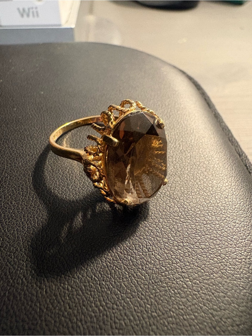 Vintage Mid-Century 10K Yellow Gold Smoky Quartz Cocktail Ring